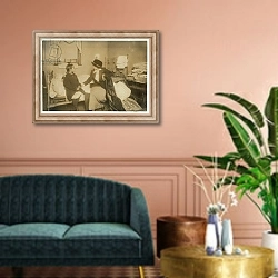 «Investigator talking with Ida List, 124 Ridge Street, New York, 16th September 1913» в интерьере классической гостиной над диваном