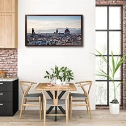 «Италия, Флоренция. Панорамный вид с Пьязалле Микелеанджело №2. Закат» в интерьере кухни с кирпичными стенами над столом