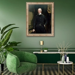 «Portrait of William Pitt the Younger» в интерьере гостиной в зеленых тонах