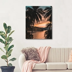 «Закат на тропическом острове» в интерьере современной светлой гостиной над диваном