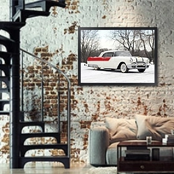 «Pontiac StarChief Convetible '1955» в интерьере двухярусной гостиной в стиле лофт с кирпичной стеной