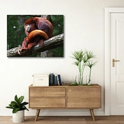 «Красная обезьяна скучает на ветке» в интерьере современной прихожей над тумбой