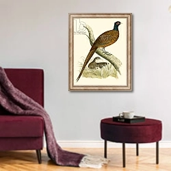 «Pheasant 5» в интерьере гостиной в бордовых тонах