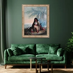 «Sioux Indian Girl» в интерьере зеленой гостиной над диваном