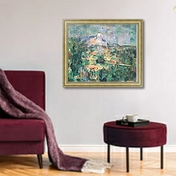 «Montagne Sainte-Victoire from Lauves, 1904-06» в интерьере гостиной в бордовых тонах