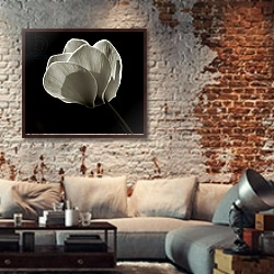 «Untitled,2019,» в интерьере гостиной в стиле лофт с кирпичной стеной