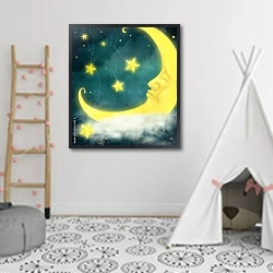 «Луна и звезды» в интерьере детской комнаты для девочки с шалашом