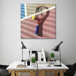 «Теннисная ракетка и мяч на корте» в интерьере современного офиса над столами работников