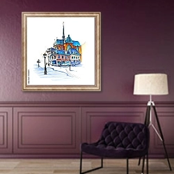 «Старый дом со шпилем, Утрехт, Нидерланды, эскиз» в интерьере в классическом стиле в фиолетовых тонах