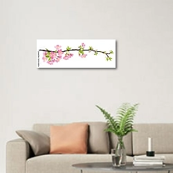 «Ветка цветущей вишни. Панорамный вектор» в интерьере современной светлой гостиной над диваном