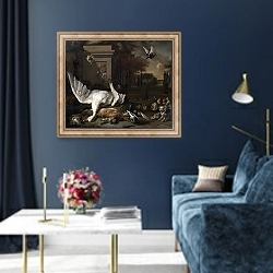 «Still Life with Swan and Game before a Country Estate» в интерьере в классическом стиле в синих тонах