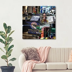 «Рязанский проезд» в интерьере современной светлой гостиной над диваном
