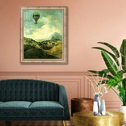 «The Balloon or, The Ascent of the Montgolfier» в интерьере классической гостиной над диваном