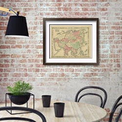 «Карта: Азия (в т.ч. азиатская часть России) 1» в интерьере кухни в стиле лофт с кирпичной стеной