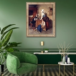 «Свежесорванный» в интерьере гостиной в зеленых тонах
