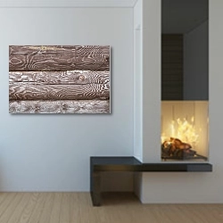 «Фактура. Узоры на бревнах лиственницы» в интерьере в стиле минимализм у камина