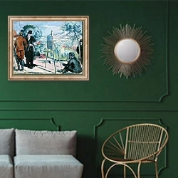 «A Visit to the House of Cezanne in Aix, 1906» в интерьере классической гостиной с зеленой стеной над диваном