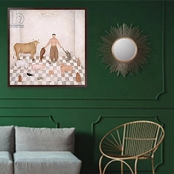 «Adam Naming the Animals, 1993» в интерьере классической гостиной с зеленой стеной над диваном