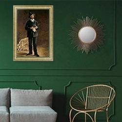 «The Artist, or Portrait of Gilbert Marcellin Desboutin, 1875» в интерьере классической гостиной с зеленой стеной над диваном
