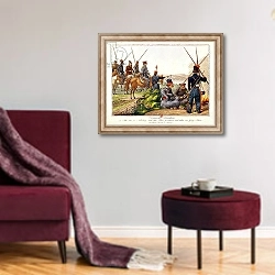 «Don Cossacks in 1814» в интерьере гостиной в бордовых тонах