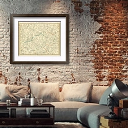«Карта Россия в Европе, часть IV, 1834г.» в интерьере гостиной в стиле лофт с кирпичной стеной