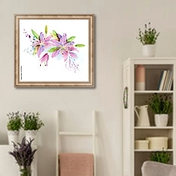 «Акварельная лилия на белом» в интерьере комнаты в стиле прованс с цветами лаванды