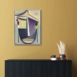«Abstract Head, Black-Yellow-Purple» в интерьере в стиле минимализм над комодом