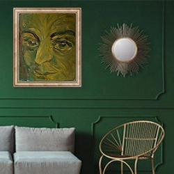 «Mozart, from 'Mozart the Symphonist'» в интерьере классической гостиной с зеленой стеной над диваном