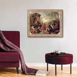 «Winter, 1738» в интерьере гостиной в бордовых тонах