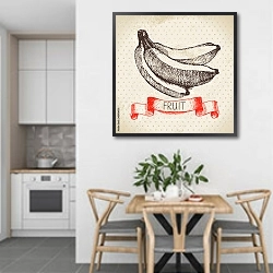 «Иллюстрация с бананами» в интерьере кухни в светлых тонах над обеденным столом