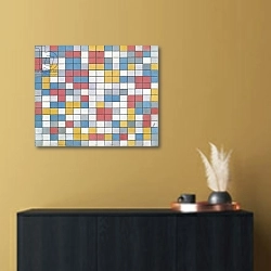 «Checker board composition with light colours, 1919, by Piet Mondrian, oil on canvas. Netherlands, 20th century.» в интерьере в стиле минимализм над комодом