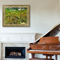 «Пшеничное поле в Овере и белый дом» в интерьере классической гостиной над камином