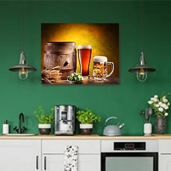 «Пиво 20» в интерьере кухни с зелеными стенами