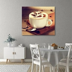«Чашка кофе капучино с рисунком на пенке» в интерьере современной столовой