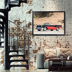 «Buick Roadmaster Convertible (76C) '1957» в интерьере двухярусной гостиной в стиле лофт с кирпичной стеной