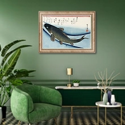«'Carp', from the series 'Collection of Fish'» в интерьере гостиной в зеленых тонах