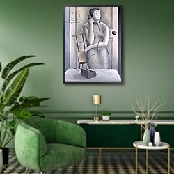 «Woman on Phone, 1995» в интерьере гостиной в зеленых тонах