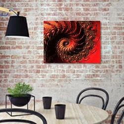 «Красная окаменелость» в интерьере кухни в стиле лофт с кирпичной стеной