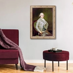 «Portrait of Francisco Bayeu y Subias, 1795» в интерьере гостиной в бордовых тонах
