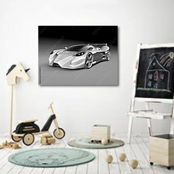 «Современный автомобиль 2» в интерьере детской комнаты для мальчика с самокатом