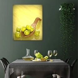 «Оливки 2» в интерьере столовой в зеленых тонах