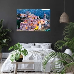 «Испания. Маленький городок Альбаррасин » в интерьере современной спальни с черными стенами
