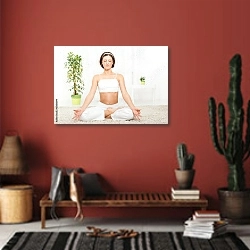 «Йога. Медитация» в интерьере прихожей в этническом стиле с красной стеной