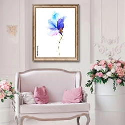 «Акварельный синий цветок» в интерьере гостиной в стиле прованс над диваном