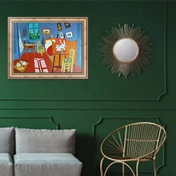 «Tea with Van Gogh, 2018,» в интерьере классической гостиной с зеленой стеной над диваном