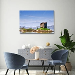 «Шотландия. Замок Сталкер» в интерьере современной гостиной над комодом
