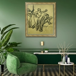 «Three Dancers, c.1900» в интерьере гостиной в зеленых тонах