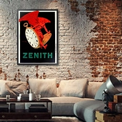 «Zenith» в интерьере гостиной в стиле лофт с кирпичной стеной