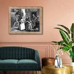 «A Harlot's Progress, plate I, Ensnared by a Procuress» в интерьере классической гостиной над диваном