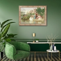 «The Children of Charles I» в интерьере гостиной в зеленых тонах